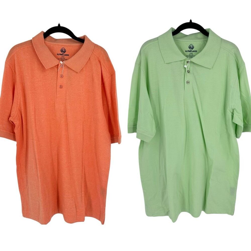 Alpine Lakes NWT Men’s Golf Polo Shirt Orange Green Short Sleeve Size‎ Large